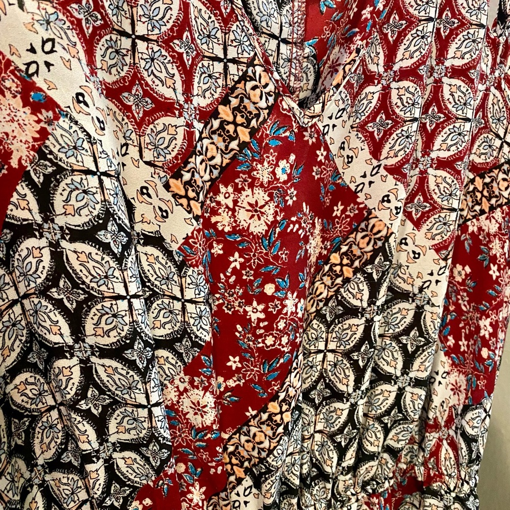 Red, Black & White Patchwork Cold Shoulder Maxi D… - image 3